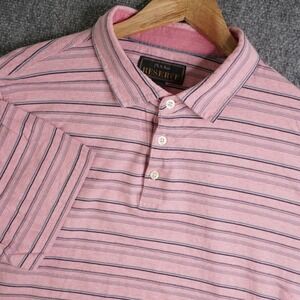 Jos A Bank Reserve Mens XL Pink Striped Cotton Short Sleeve Polo Shirt Tradition